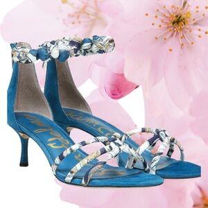 Sam Edelman Woman's Blue Jayde Kitten Heel Sandals 7.5M